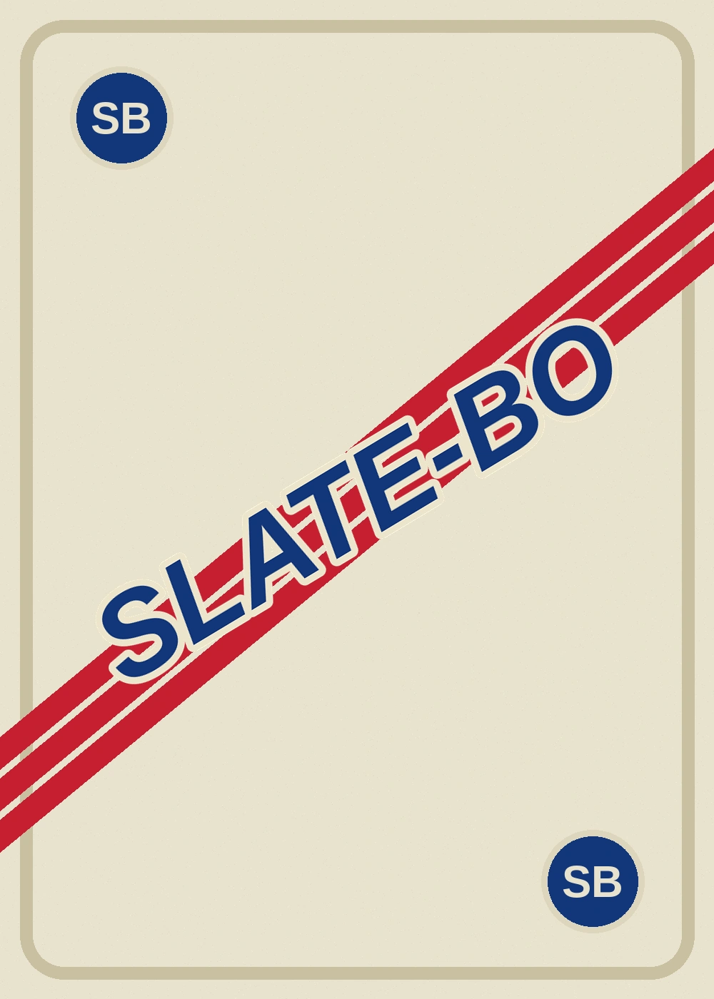 Original SLATE-BO card back with a cream background, blue lettering, and red stripes